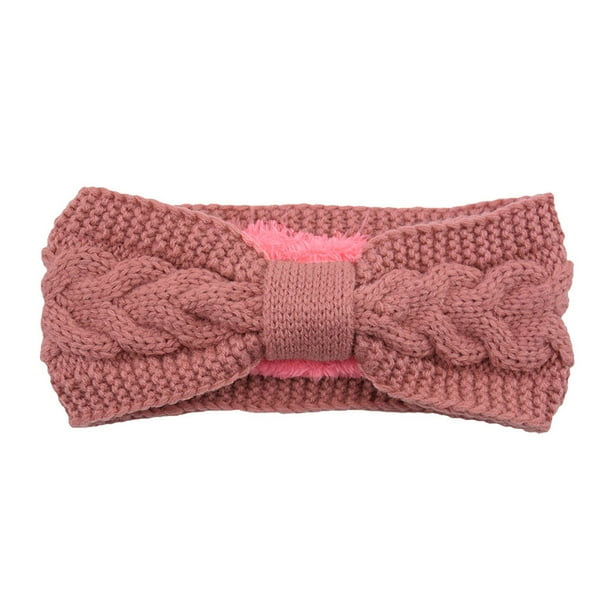 Qarigey Diademas tejidas con lazo elástico, forro polar de ganchillo, ajustable, ancha, cálida, calentador de orejas, diadema, regalos para Accesorio para el cabello Piel rosa