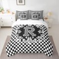 thumbnail image 2 of Manfei Plaid Letter R Bedding Comforter Set 7pcs for Teens, Black White Monogrammed Queen Bedding Sets, Vintage Mandala Damask Reversible Queen Sheet Sets, Breathable Home Decor, 2 of 7