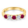 thumbnail image 3 of Gem Stone King 10K Yellow Gold Red Created Ruby and White Moissanite Wedding-Bands Ring for Women | 1.07 Cttw | Round 3.5MM | Gemstone July Birthstone | Size 5, 3 of 7