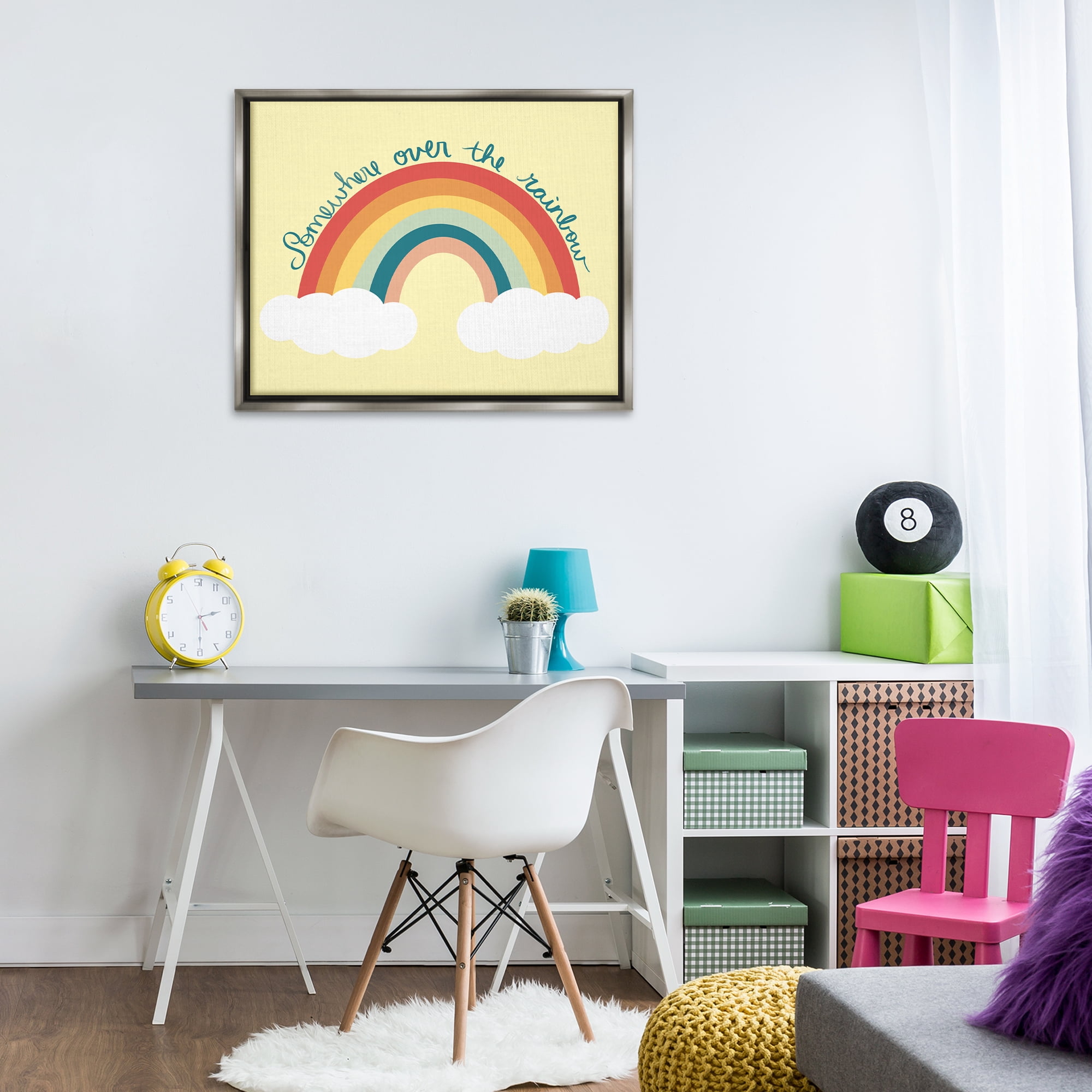 Stupell Industries Somewhere Over Rainbow Text & Numbers Painting Gray Floater Framed Canvas Art Print Wall Art, 31 x 25