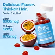 Baby Blues Postpartum Hair Loss Vitamins for Women - Hair Growth Gummies with Biotin 6000mcg, Collagen, Zinc & Folate, Hair Skin and Nails Supplement, Passion Fruit Flavor, 60 Count
