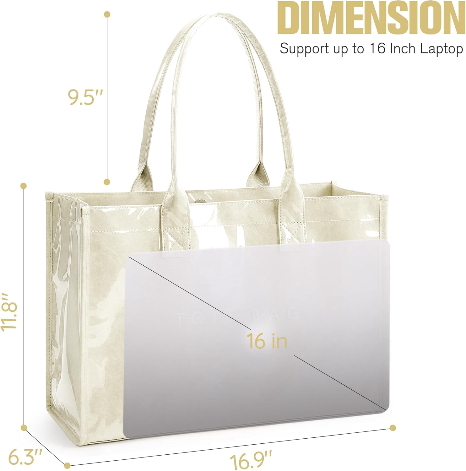 PVC Tote Bag for Women - Kraft Paper Work Handbags Purses with Top Handle（Beige）