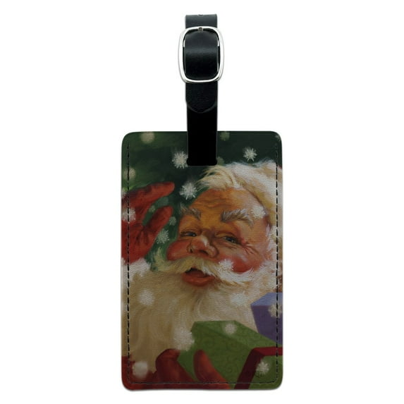 Christmas Holiday Hello Santa Claus Rectangle Leather Luggage Card Suitcase Carry-On ID Tag