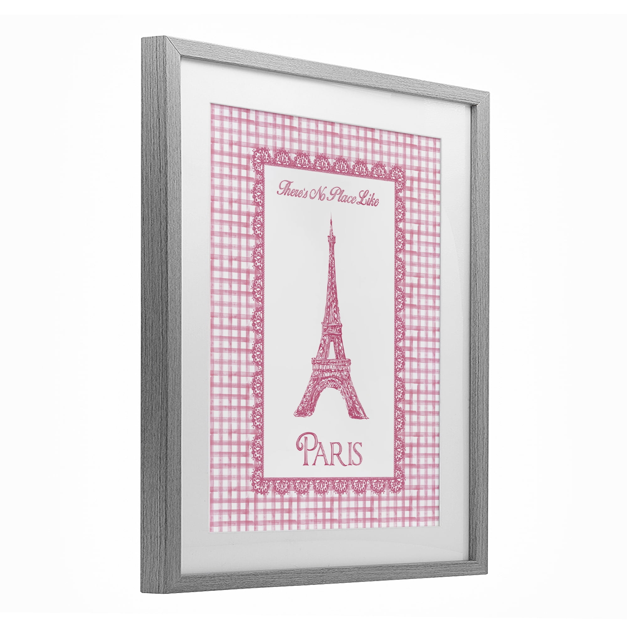 Stupell Industries No Place Like Paris Pink Lace Gray Framed Print Under Glass, design by Conrad Knutsen