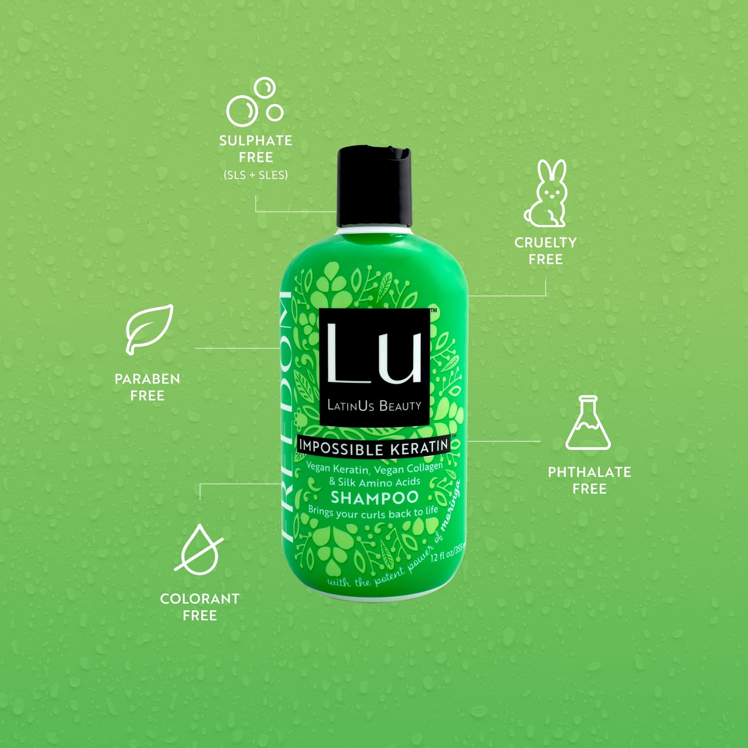 Lu by LatinUs Beauty Freedom Shampoo, Waves and Volume, 12 fl oz