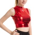 thumbnail image 3 of TiaoBug Women's Shiny Metallic Crop Top Mock Neck Sleeveless Vest S-XXL, 3 of 5