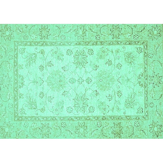 Ahgly Company Indoor Rectangle Oriental Turquoise Blue Traditional Area Rugs, 2' x 4'