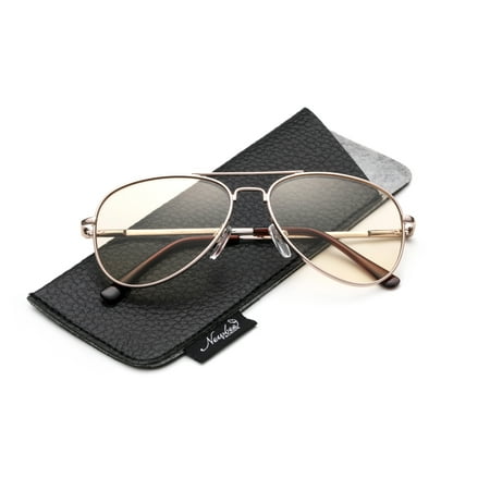 Kids Teens Blue Light Blocking Glasses - Anti Eyestrain - Computer Video Gaming Eyeglasses for Boys & Girls - Stylish Aviator Metal Frame with Spring Hinge Gaming Glasses