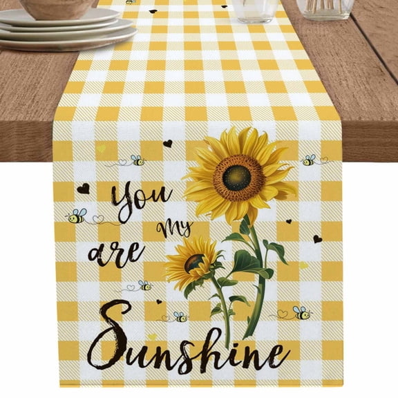 nqOlkjepod Sunflower Table Runner 72 Inches Long Farmhouse Dress Scarves, Yellow Plaid Lattice You Are My Sunshine Dining Tablerunner for Coffee Table/Kitchen Island/Party Décor, 13" x 72"
