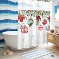 thumbnail image 5 of No Hook Shower Curtain with Built-in Rings - Christmas Balls Washable Waterproof Fabric Bathroom Curtains for Hotel,Rentals, 60 X 72 Inch Long , Vintage Watercolor Floral Evergreen White, 5 of 9