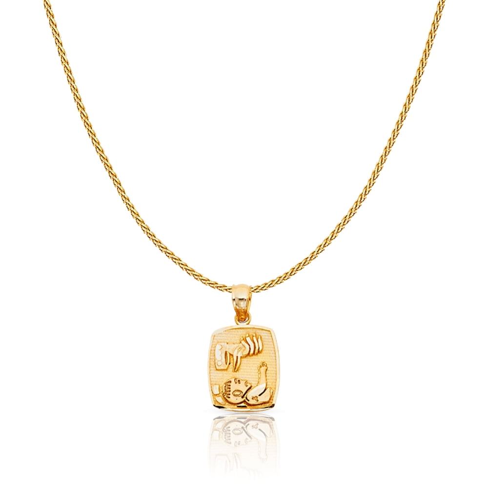Ioka 14K Yellow Solid Gold Baptism Charm Pendant with 0.9mm Wheat