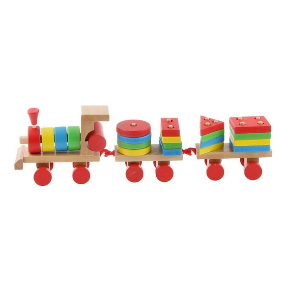 MERIGLARE 3 Wagons Wooden Train Carts With Several Geometric Figures Educational Toy For Children