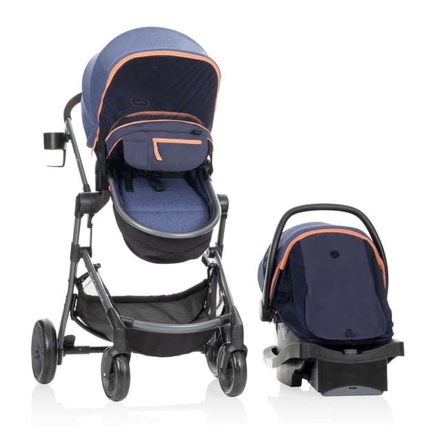 Sistema de viaje Evenflo Pivot Vizor con asiento infantil para automóvil LiteMax (Promenade Blue)