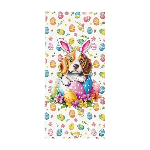 SLYNSHome Easter Door Cover Cute Bunny Rabbit Floral Spring Door Banner Easter Decoration