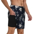 thumbnail image 2 of Yiaed Retro Flower Print Mens Swim Trunks Bathing Suit Compression Liner Beach Swim Shorts Swimwear Quick Dry Zipper Pocket No-Chafing Board Short-Large, 2 of 6