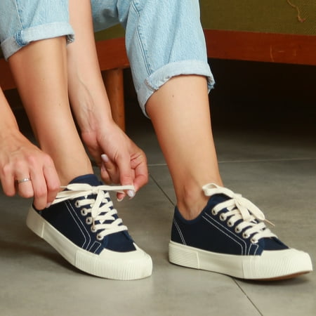 JENN ARDOR Canvas Shoes Low Top Fashion Sneakers Slip on Walking Shoes for Women  Dark Blue  Size 7