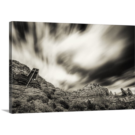 Great BIG Canvas | "Clouds above the Chapel of the Holy Cross in Sedona, Arizona" Canvas Wall Art - 36x24
