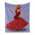 thumbnail image 1 of Spanish Soft Flannel Fleece Throw Blanket, Daincing Cartoon Lady with a Fan and Ethnic Clothes, Cozy Plush for Indoor and Outdoor Use, 50" x 70", Maroon Vermilion, by Ambesonne, 1 of 6