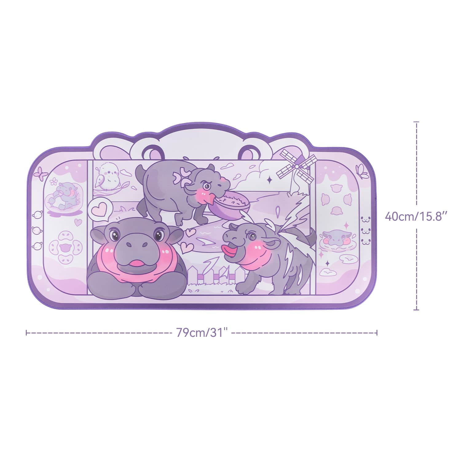 Moo Deng Baby Hippo Desk Mat | Kawaii Cute Pastel Large Gaming Mouse Pad