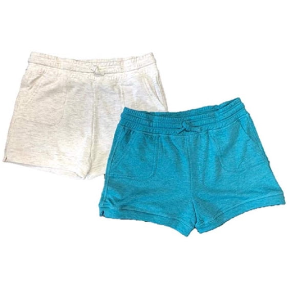 32 DEGREES Cool Girls 2-Pack Soft Fleece Shorts, White/Turquoise (XS 5/6)