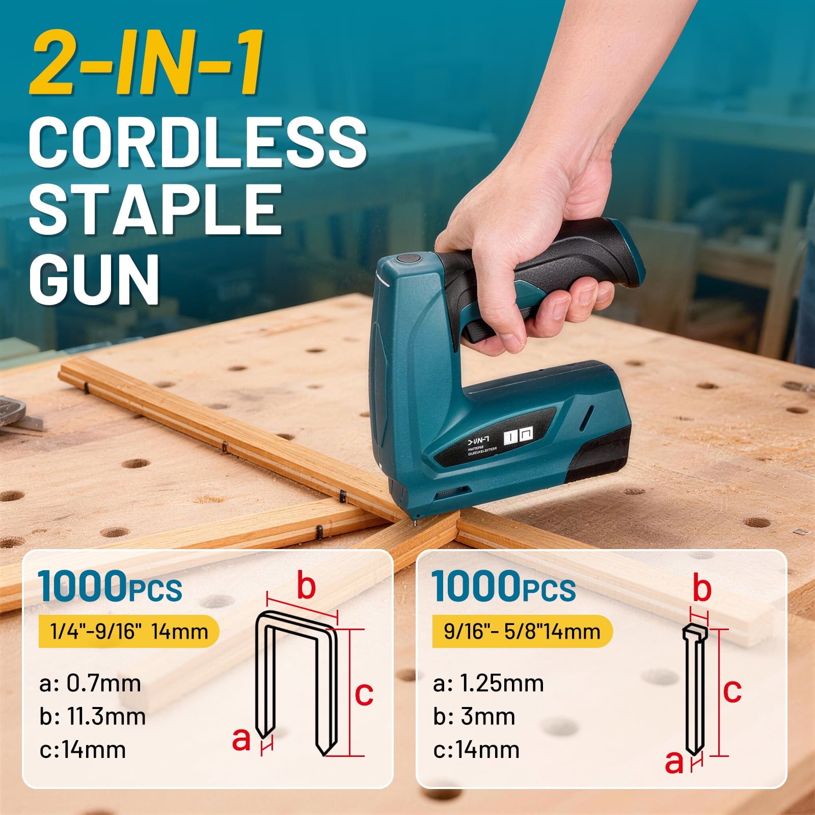 SPBTAR Electric Staple Gun, 2 in 1 Cordless Staple Gun/Brad Nailer with 2000 Staples & Nails, 2000mAh Cable Staple Gun with USB Charger for Wood, Upholstery, Carpentry, Crafts, DIY