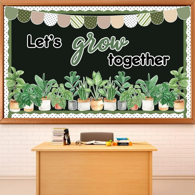 Set de decoración para tablón de anuncios con plantas verdes de verano en maceta