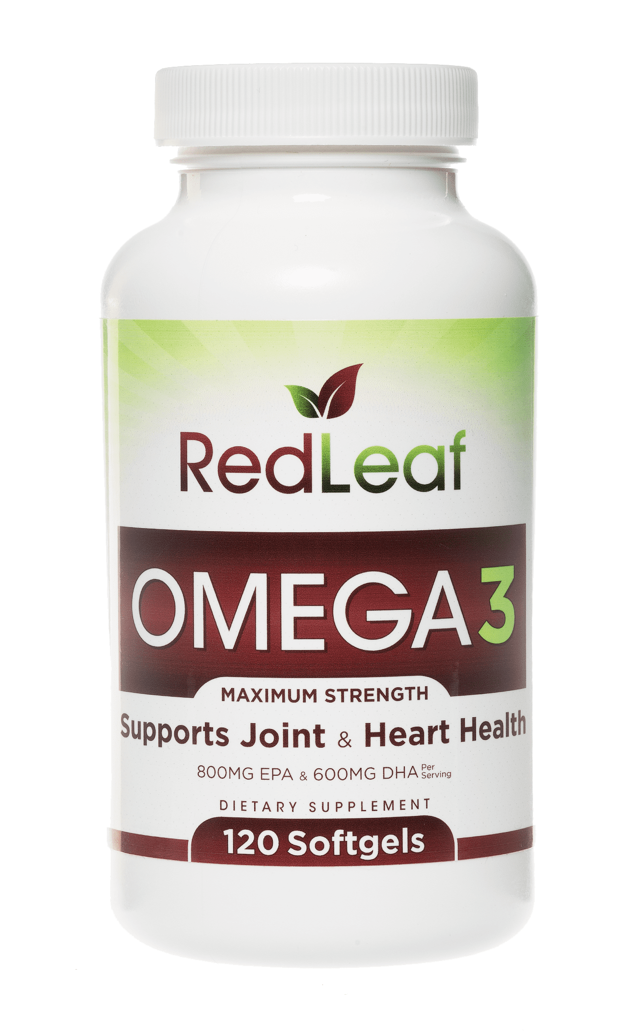 Red Leaf Omega 3, Non-GMO 2000 mg Fish Oil, 800 mg EPA, 600 mg DHA, Omega-3 Supplement from Wild Caught Fish, No Fish Burps, Vitamin E- Unflavored- 120 softgels (60 servings)