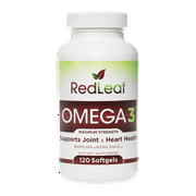 Red Leaf Omega 3, Non-GMO 2000 mg Fish Oil, 800 mg EPA, 600 mg DHA, Omega-3 Supplement from Wild Caught Fish, No Fish Burps, Vitamin E- Unflavored- 120 softgels (60 servings)