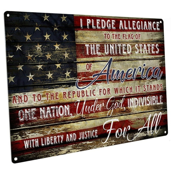 Pledge of Allegiance 9"x12" Metal Sign, Wall Decor for Studio or Office