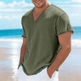thumbnail image 2 of BUWTTER Men's T Shirts Solid Color V Neck Short Sleeve Summer Beach Vacation Comfortable Casaul Shirts for Men Army Green L, 2 of 5