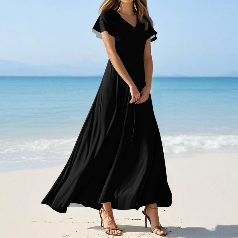 TQWQT Women's Plus Size Black Dresses Casual Long Spring Dress Short Sleeve V Neck Wedding Guestes Boho Summer Tiered Dresses Black XS - Walmart.com TQWQT Women's Plus Size Black Dresses Casual Long Spring Dress Short Sleeve V Neck Wedding Guestes Boho Summer Tiered Dresses Black XS - Walmart.com