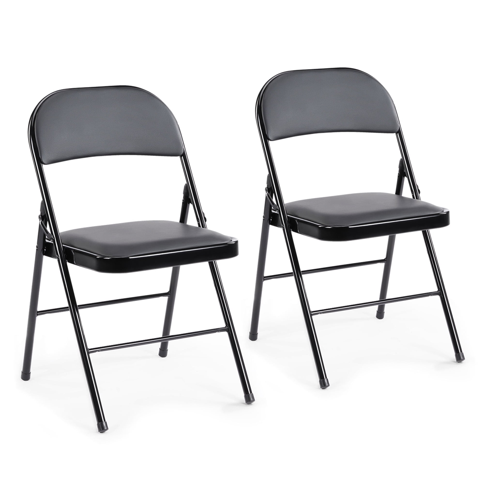 CONCETTA 2 Pack Folding Chair, Indoor Outdoor Portable Stackable Commercial Leather Padded Seat for Home, Office, Party, Black