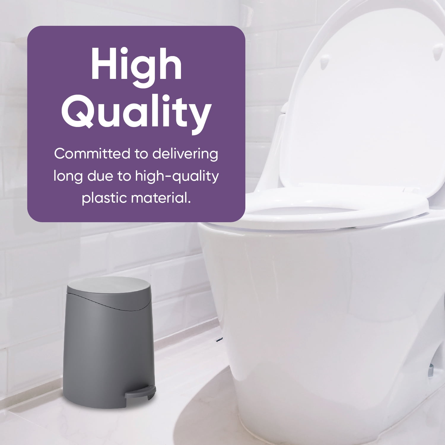 Superio Small Trash Can with Lid 3 Liter, Plastic Mini Waste Bin 0.75 Gallon, Modern Flat Lid Step Trash Can with Foot Pedal, Bathroom, Bedroom, Office, Under Desk, Soft Close (Gray, 2 Pack)