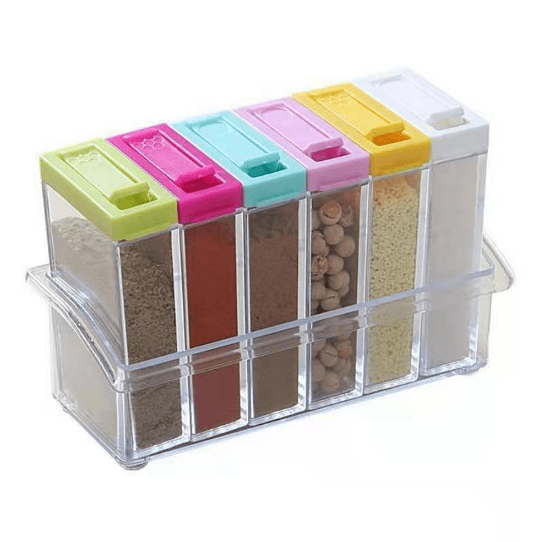 6 PCS/Set, Youthful Plastic Spice Jars Spice Pots Spice Racks Seasoning  Boxes Condiment Bottles Barbecue Storage Containers with Lid & Tray for  Salt Pepper Sugar Cruet 