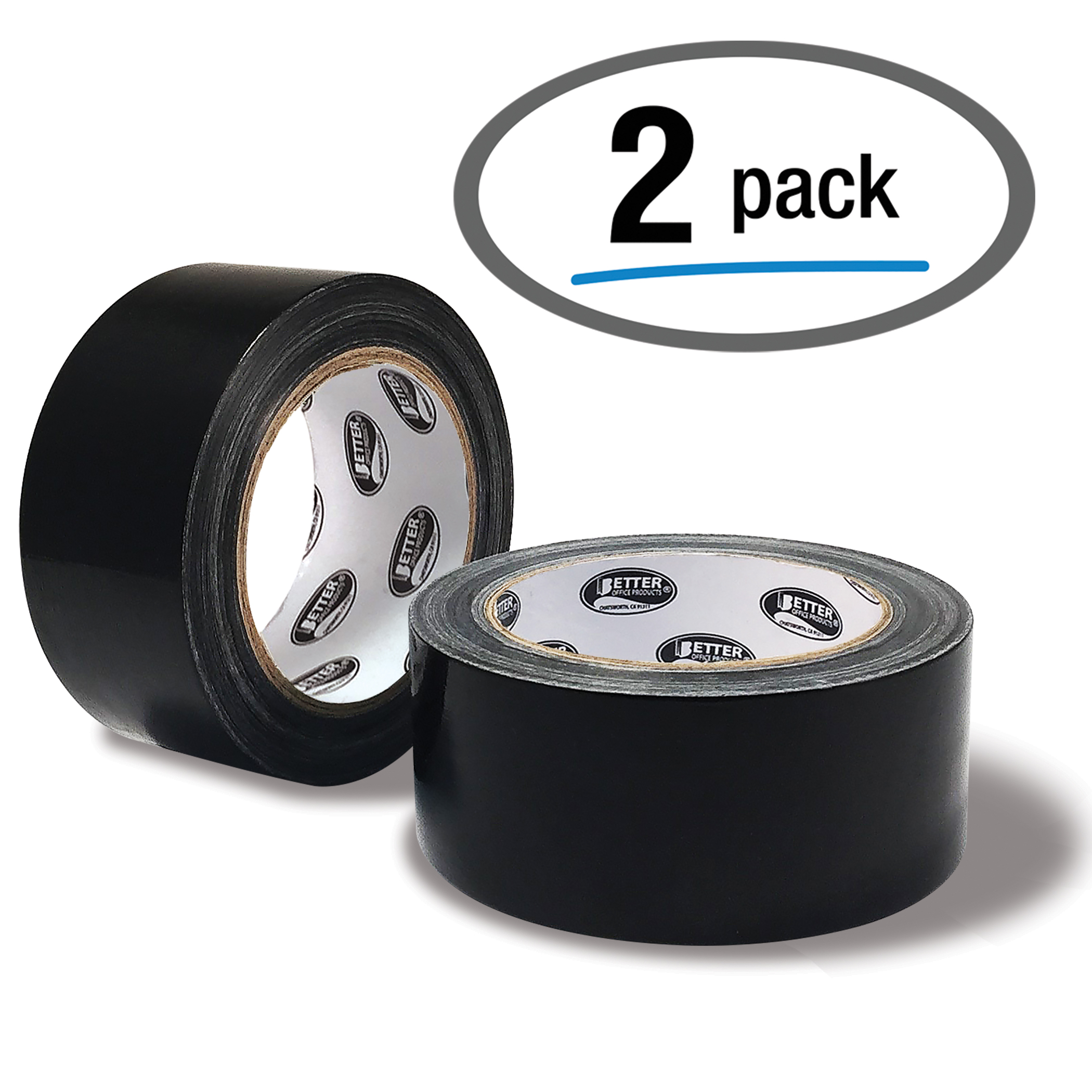 Black Duct Tape, 2 Pack, Heavy Duty Duct Tape by Better Office Products