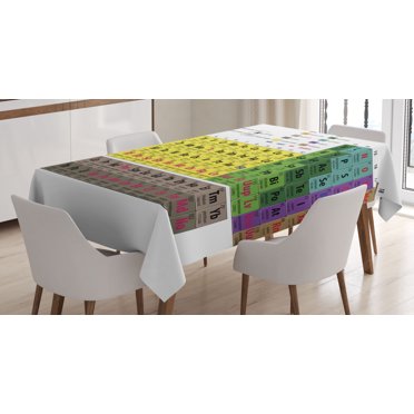 Modern Tablecloth, Periodic Table of Elements PHD Chemistry Student Family for Science Lover Education, Dining Room Kitchen Rectangular Table Cover, 60" X 84", Fuchsia Brown, by Ambesonne