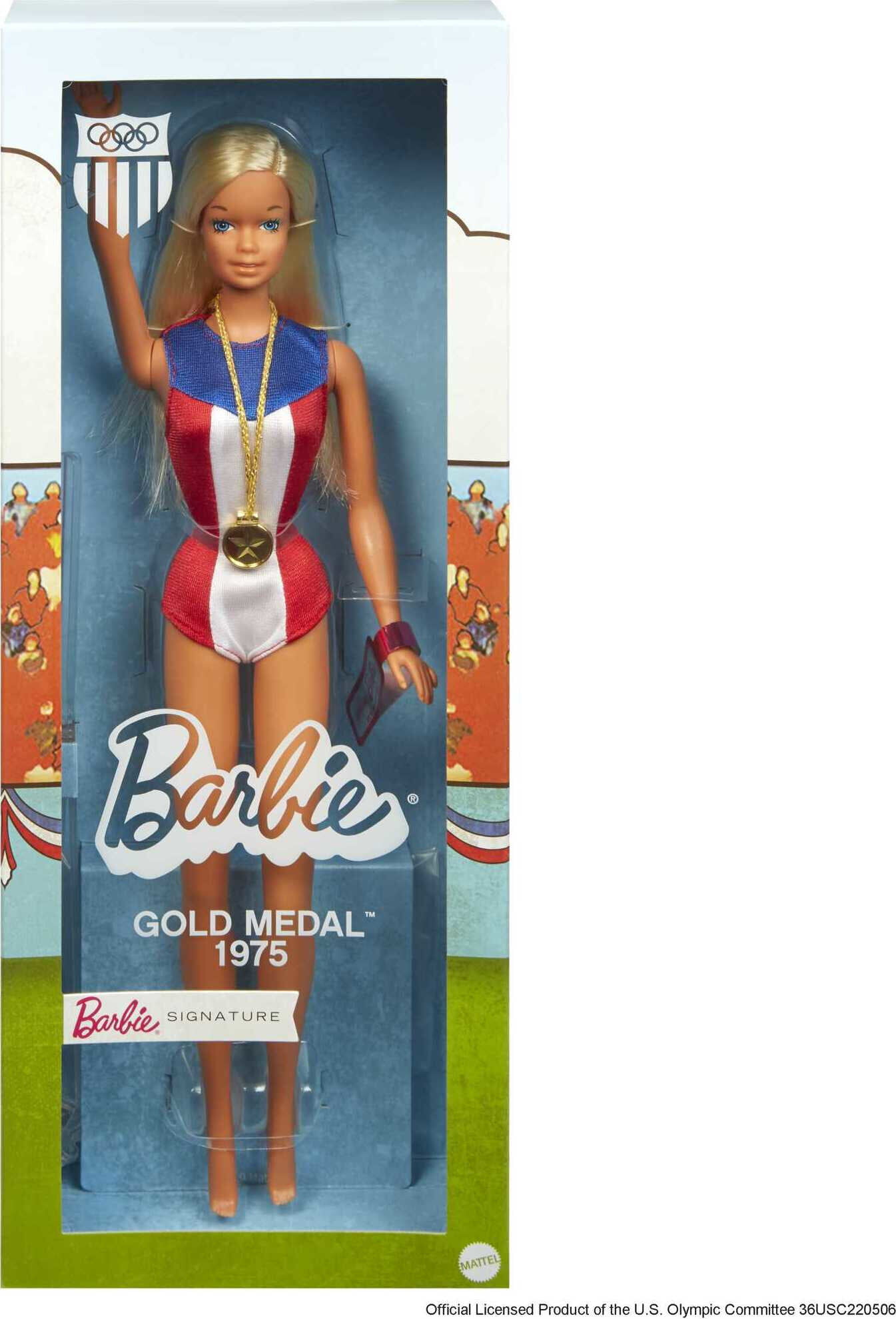 Onzorgvuldigheid virtueel computer Barbie Signature 1975 Gold Medal Reproduction Barbie Doll with Red, White &  Blue Leotard - Walmart.com