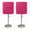 Pink, variant on Simple Designs 19.5" 2-Pack Brushed Steel Stick Table Lamp Set with USB Port, Pink Shades