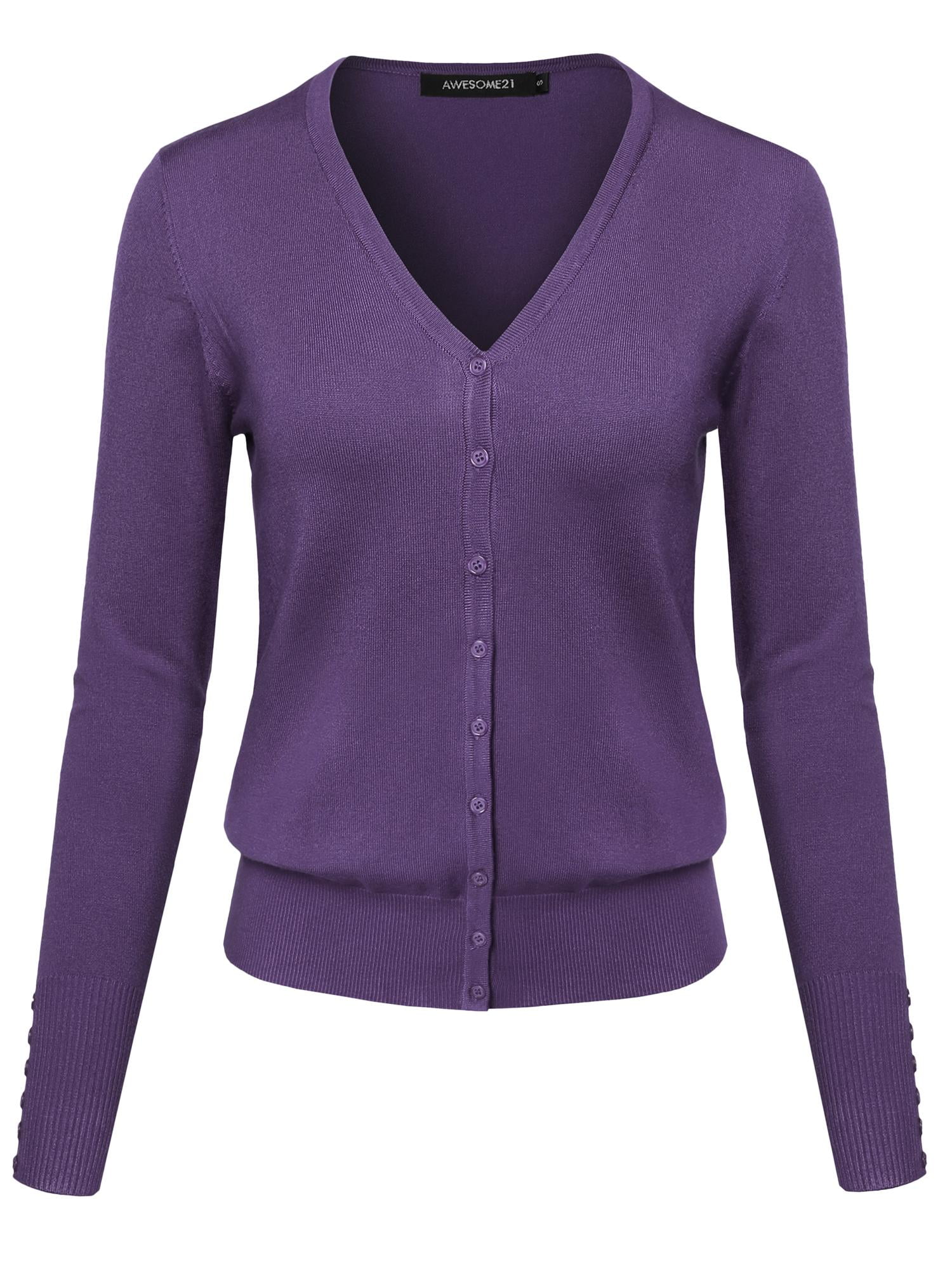 FashionOutfit Women's Basic Solid V-Neck Button Closure Long Sleeves Sweater  Cardigan - Walmart.com