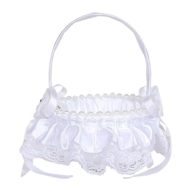 Cesta de flores de Cesta de boda Fariy de marfil con asa Cesta de niña de flores blancas para compromiso nupcial Suministros de boda Decoración Estilo E