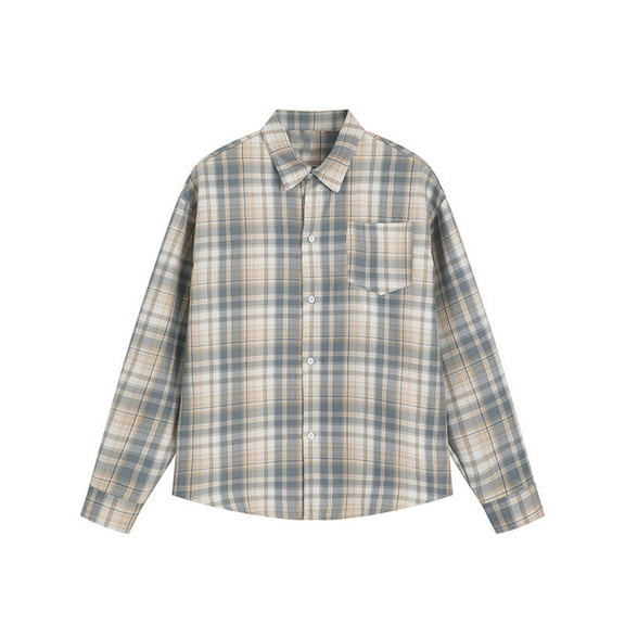 KeShDi Flannel Shirt Men Plaid Fashionable Casual Button Long Sleeve Turndown Collar Blouse Shirt Beige 3X