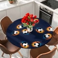 thumbnail image 2 of Navy Blue Soccer Round Tablecloth 45-54 Inch Round Fitted Table Cloth with Elastic Edge, Orange Blue Football Sports Waterproof Table Cover Protector for Outdoor Picnic Party Dining, 2 of 9