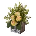 thumbnail image 3 of Nearly Natural 13in. Rose and Maiden Hair Artificial Arrangement in Hanging Floral Design House Planter, 3 of 3