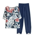 thumbnail image 2 of Teissuly Women's Casual Round Neck Short Sleeve Top And Pants Digital Printing Two-piece Set, 2 of 5