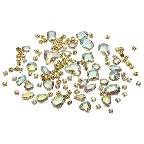 Uxcell Sew on Rhinestones Base Crystal Gems, Fit for Jewelry Clothes Costume Dress Garments Crafts - Mixed Shapes, AB Color 130 Pieces