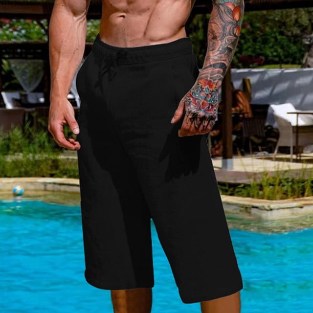 Weiqiqre Work Pants for Men Linen Shorts Casual Drawstring Summer Beach Shorts