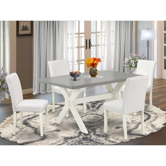 East West Furniture X096AB264-5 5-Piece Fashionable Modern Dining Table Set a Superb Cement Color Rectangular Dining Table Top and 4 Beautiful Pu Leather Dining Chairs with Stylish Chair Back,...