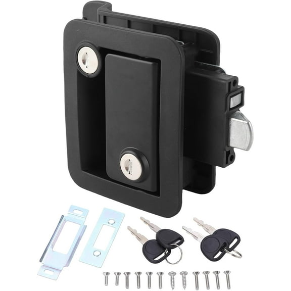 RV Door Lock – Heavy Duty Zinc Alloy Trailer Latch for Camper, Travel Trailer, Motorhome, Fifth Wheel, Interior Exterior Entry, Galvanized Handle with Keys, Double-Sided Access