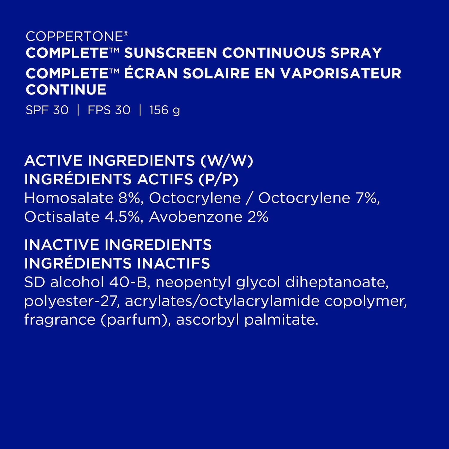 Coppertone Complete Écran Solaire en vaporisateur continue FPS 30