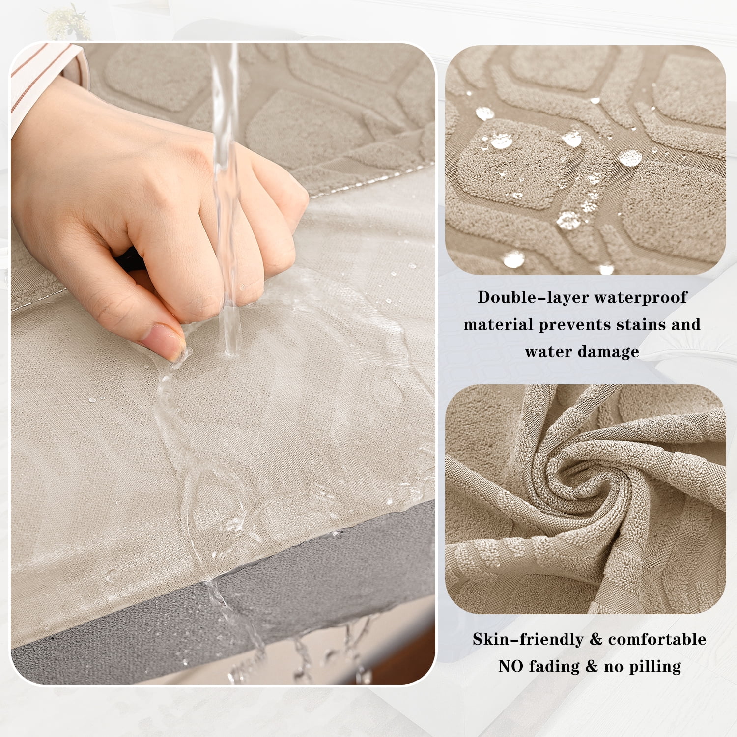 Topchances 6Pcs Patio Cushion Covers, Stretch Outdoor Water Resistant Sofa Cushion Cover Replacement for Patio Furniture Protector (Khaki)